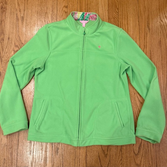Lilly Pulitzer Green Collared Fleece Full Zip up Jacket Side Pockets large - Picture 5 of 7